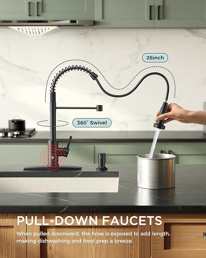 FORIOUS Black Touchless Kitchen Faucet, Hands-Free, High Arc Single Handle | - Image 2