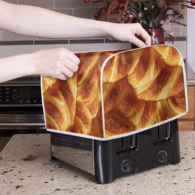 Bread Print 2 Slice Toaster Dust Covers Kitchen Small Appliance Cover Stain Resistant Dust Protection Bread Machine Cover with Top Handle