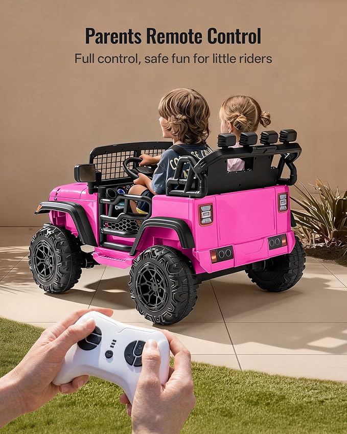2 Seater Ride on Car Toy, 24V 4WD Electric Car for Kids 4-8 with Remote Control, 4x200W Motors, Capacity 110 lb - Pink