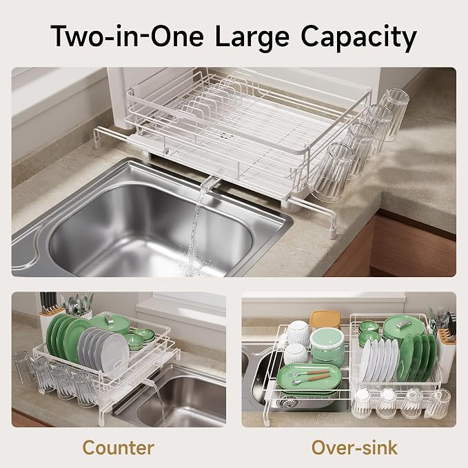 Runnatal Large Dish Drying Rack, Extendable Dish Rack Over Sink | Stainless - Image 3