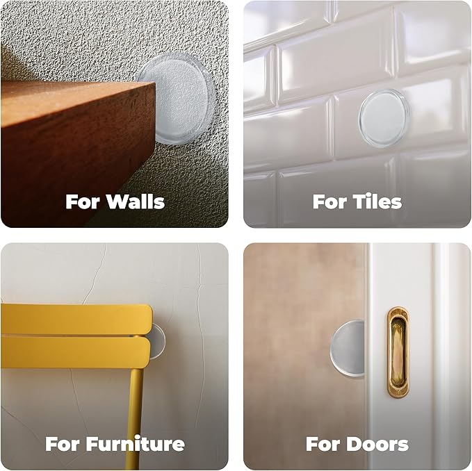 Large 2" Door Knob Wall Protectors – 6 Clear Self-Adhesive Silicone Bumper Pads in Damp Button Shape – Noise Dampening Wall & Furniture Guards by VELLAX