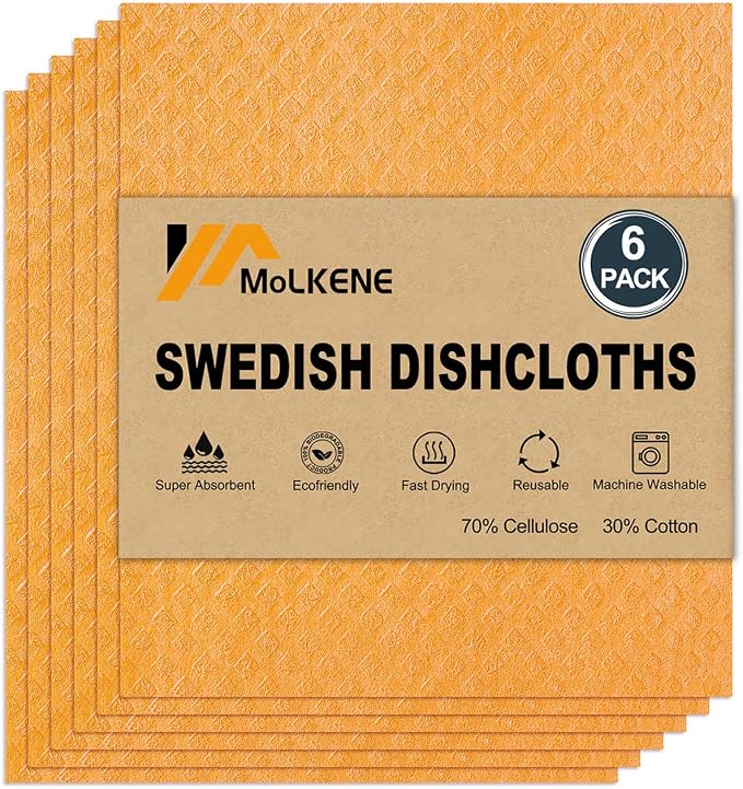 MoLKENE Swedish Dishcloths for Kitchen, 6 Pack Reusable Paper Towels | by MoLKENE