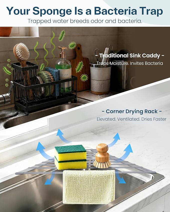 Ohuhu Triangle Roll Up Dish Drying Rack, Silicone Wrapped Steel Anti-Slip Sink - Image 3