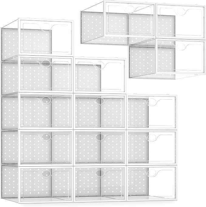 Pinkpum 15 Pack X-Large Shoe Storage Boxes, Shoe Organizer Clear Stackable by Pinkpum
