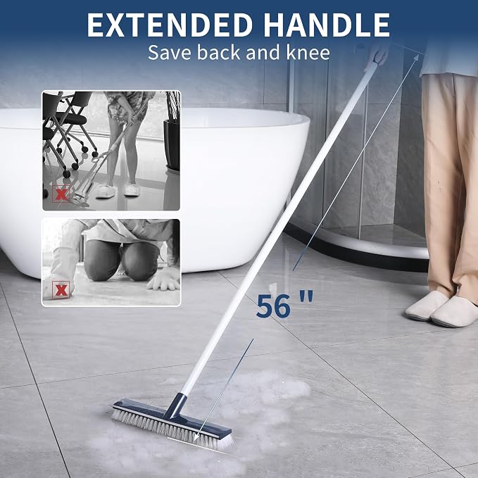 BOOMJOY Floor Scrub Brush with 57" Long Handle, 2 in 1 Scrape and Brush - Image 4