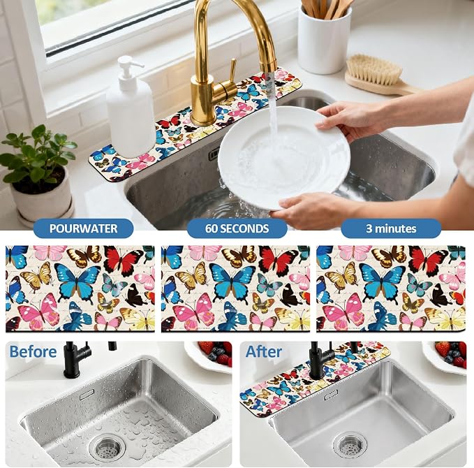 2 Pcs Kitchen Sink Splash Guard Faucet Mat Butterfly Pattern Faucet Mat - Image 5