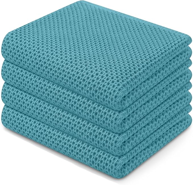 Homaxy 100% Cotton Waffle Weave Kitchen Dish Towels 4-Pack, Lake Blue | 13 x 28 by Homaxy
