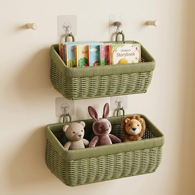 Wall Baskets Set of 2, Wicker-Style Hanging Baskets - Image 6