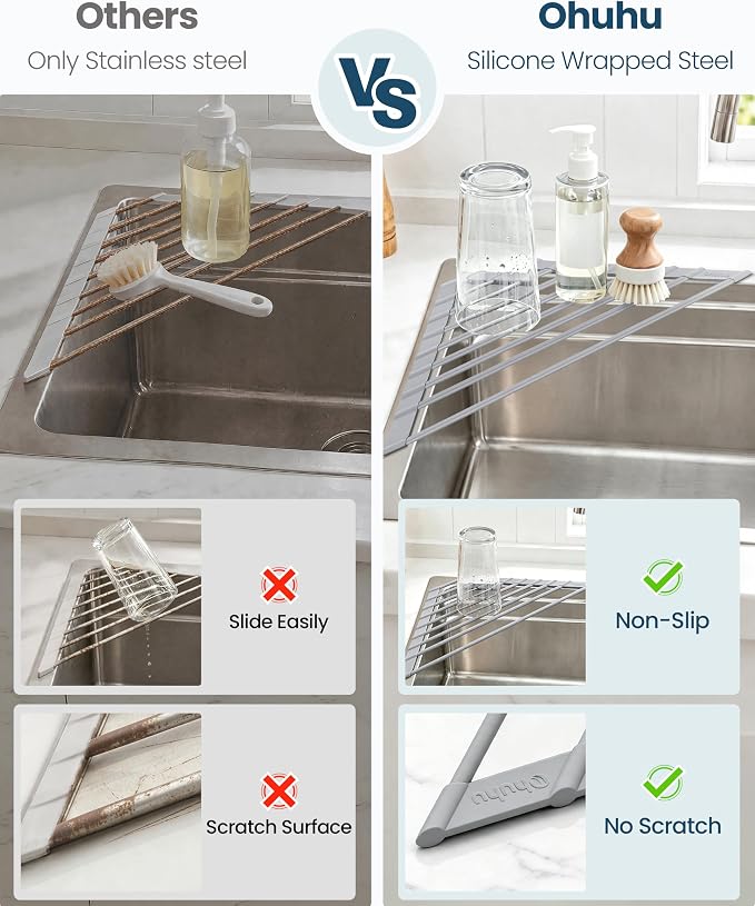 Ohuhu Triangle Roll Up Dish Drying Rack, Silicone Wrapped Steel Anti-Slip Sink - Image 5