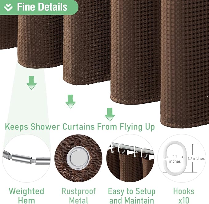 Dynamene Stall Waffle Shower Curtain 256 GSM Heavy Fabric 60x72 Brown - Image 5