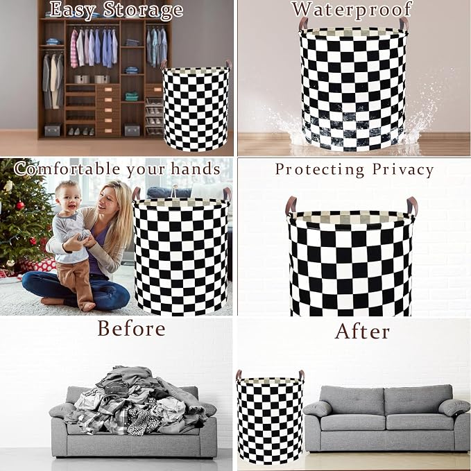 Waterproof Laundry Hamper Collapsible Laundry Basket Leather Handle Laundry Bag - Image 3