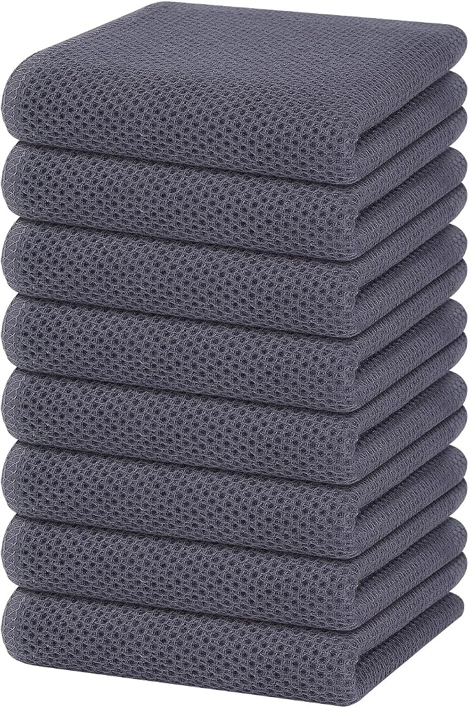 Homaxy 100% Cotton Waffle Weave Kitchen Dish Towels 8-Pack, Dark Grey | 13 x 28 by Homaxy