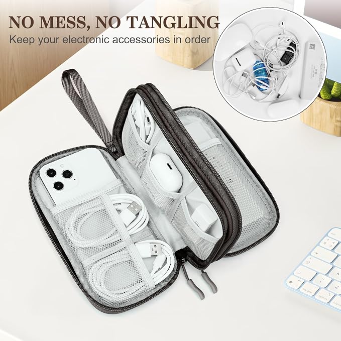 FYY Electronic Organizer, Travel Tech Pouch Bag, Cable Organizer Coffee | Wrist - Image 5