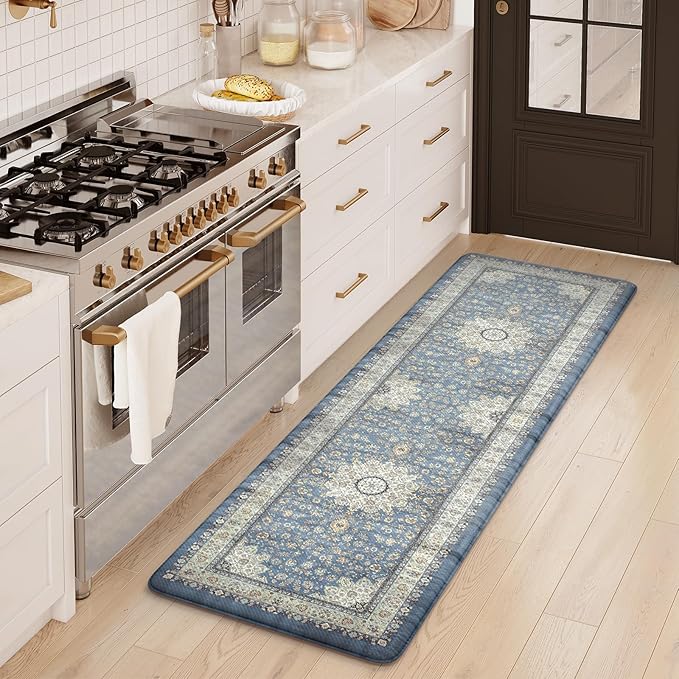 Collive Kitchen Rugs Anti Fatigue, Cushioned Kitchen Floor Mats Waterproof, Non Skid Comfort Standing Mats for Office, Sink, Laundry, 17”x59”, Blue