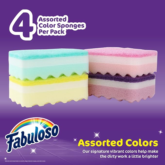 Fabuloso Scratch-Free Kitchen Dish Sponges, Rainbow Colors, scouring pad - Image 2