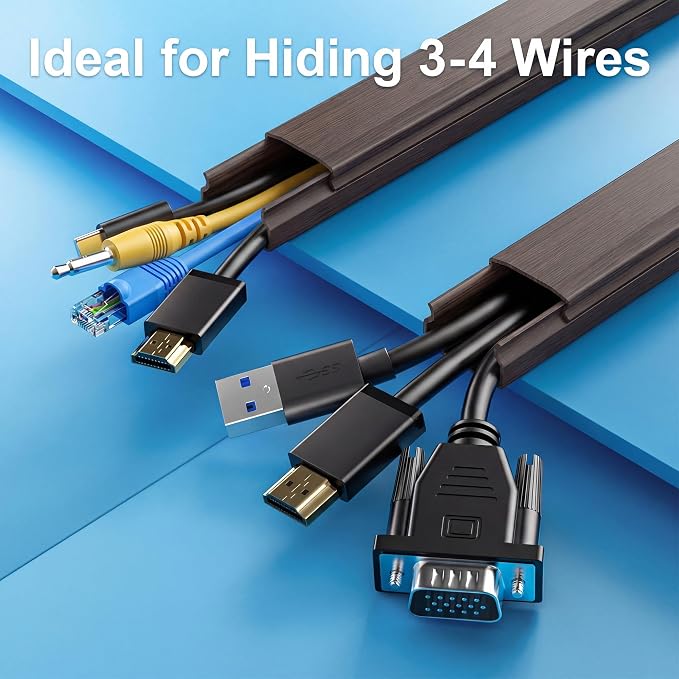 Yecaye TV Cord Hider, 42in Cord Cover Wall, W1.18in H0.6in, Darkwood | Large - Image 4