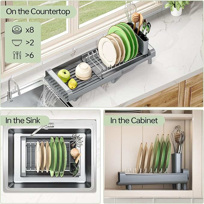 TOOLF Small Dish Drying Rack, Expandable and Space-Saving, Compact Design Fits - Image 3