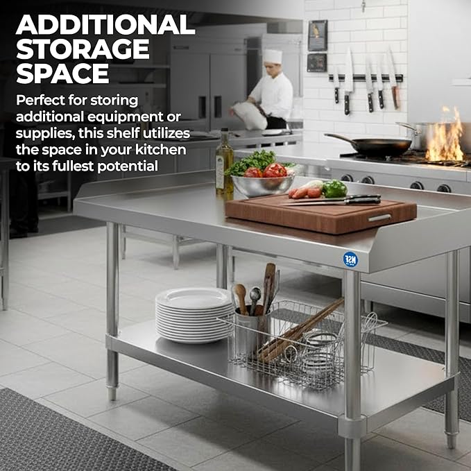 Stainless Steel Equipment Grill Stand with Adjustable Undershelf | Heavy Duty 18-Gauge Top | NSF Certified for Commercial Kitchen & Utility Use (24" x 48")