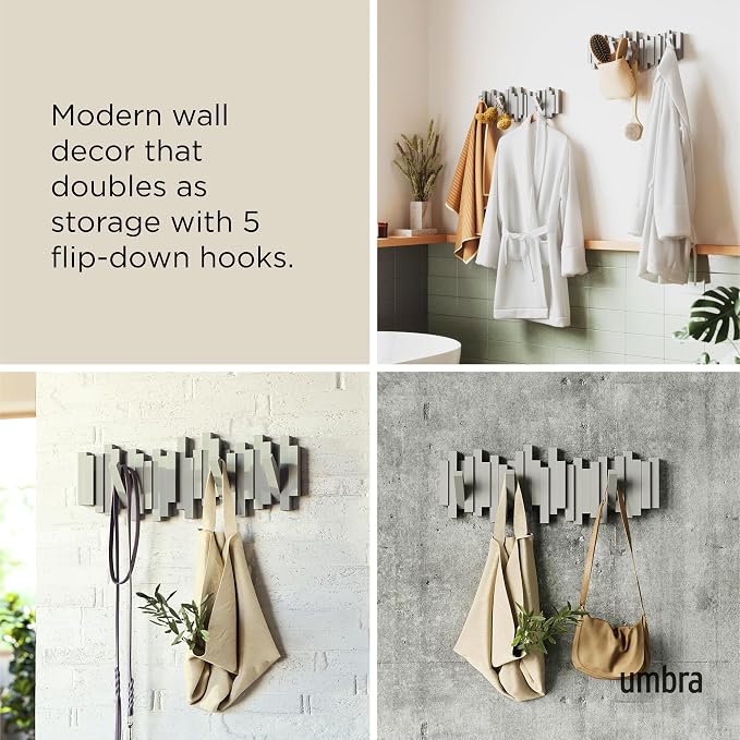 Umbra Sticks Wall Mount Coat Rack, 5 Hook Retractable Pegs, sculptural modern - Image 4