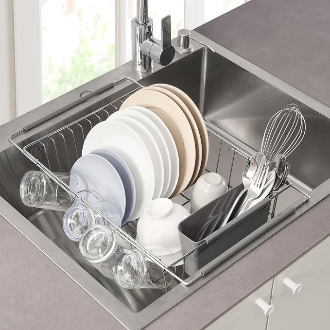 Dish Drying Rack Over the Sink Expandable to 24.5" Dish Drainer — Space-Saving by SweetHomeCollection