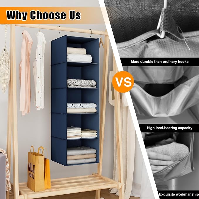 Hanging Closet Organizer 5-Shelf, Oxford Fabric Wardrobe Storage, shoes & - Image 7