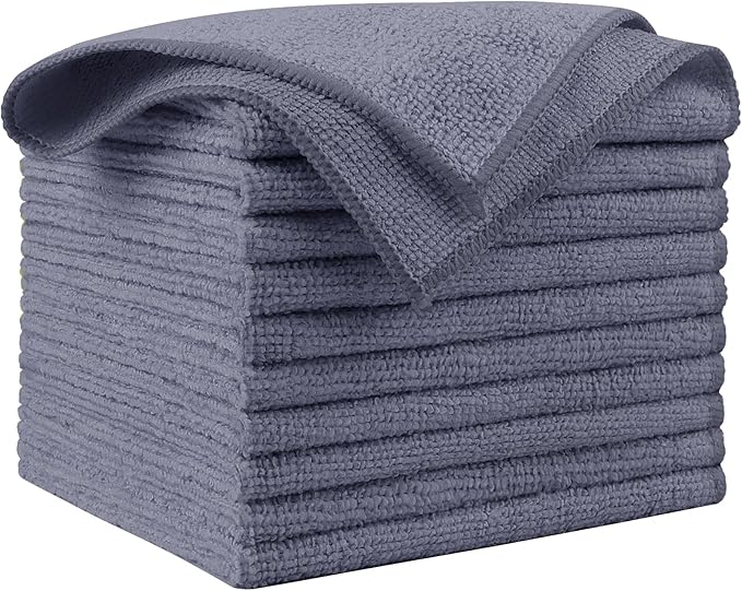 AIDEA Microfiber Cleaning Cloth Grey 10PK, Microfiber Towels 12"×12" | Premium by AIDEAHOME