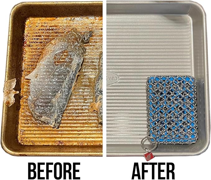 Knapp Made Combo Chainmail Cast Iron Scrubber with Silicone Core - Heavy Duty Rings and Fine Chainmail Rings -Premium Cleaner -Perfect for Cast Iron Cookware,Skillet,Woks