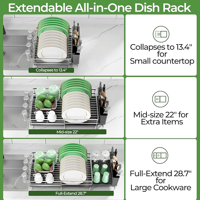 Large Dish Drying Rack, Expandable Dish Rack, Stainless Steel Anti-Rust Dish - Image 2