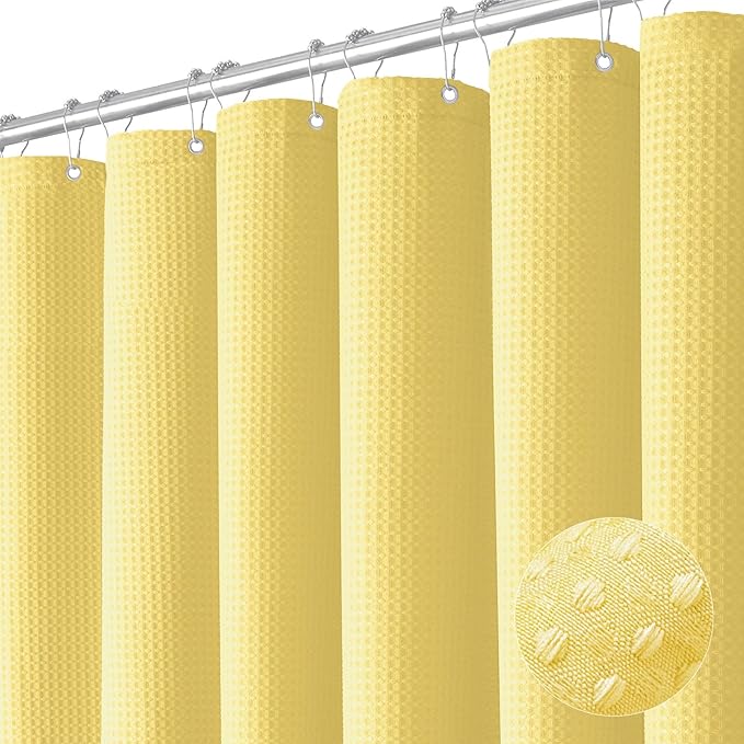 Dynamene Long Waffle Shower Curtain 256 GSM Heavy Fabric 72x78 Yellow by Dynamene