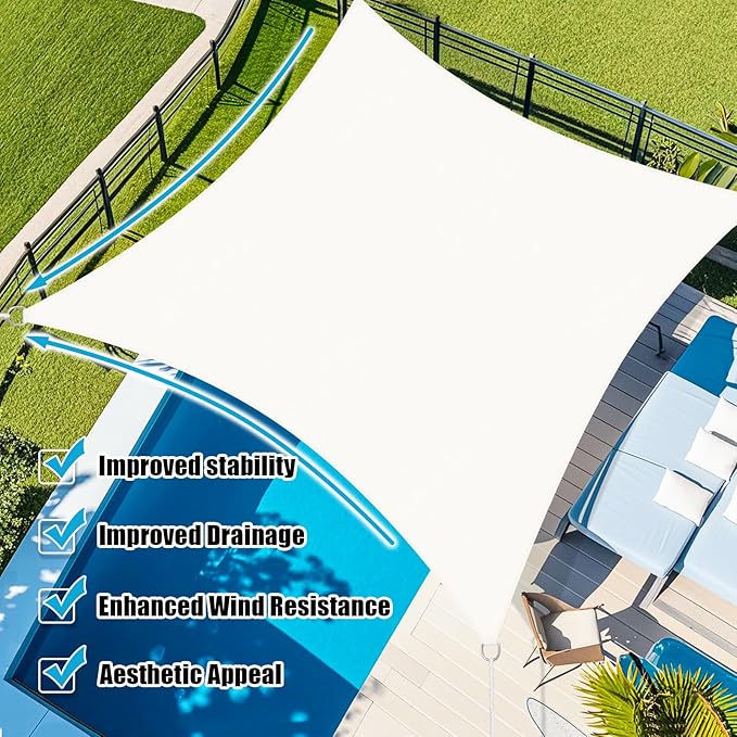 Amagenix Sun Shade Sail 9X11 Curved Edge Outdoor Shade Canopy White Breathable 95% UV Block Shade Cloth for Patio Garden Backyard (We Make Custom Size)