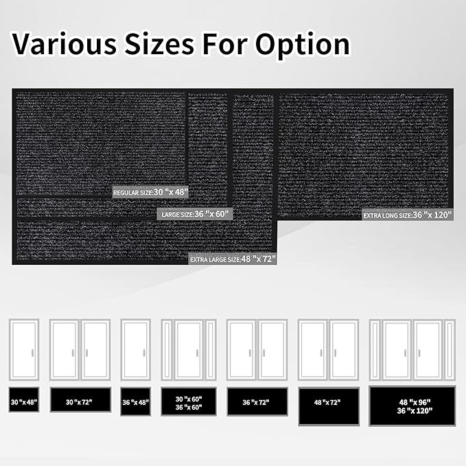 Front Door Mat Indoor Outdoor Entrance, 36" x 72" All-Season Heavy Duty Waterproof Doormat, Non-Slip Absorbent Entryway Mat, Easy to Clean, Low Profile Commercial Floor Mat for Indoor Outdoor