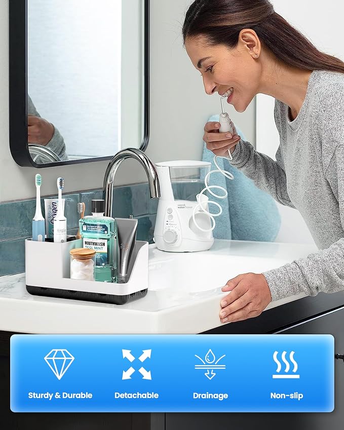Toothbrush Holder Bathroom Counter Organizer & Storage Detachable | Anti-Slip - Image 6