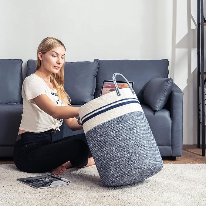 YOUDENOVA Cotton Rope Laundry Hamper Basket, 72L Blanket Basket - Image 2
