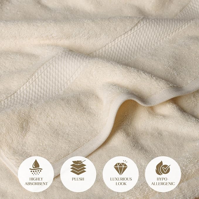 SUPERIOR Egyptian Cotton Ultra Plush & Absorbent, 3 Piece Set, Cream | Quick Dry - Image 5