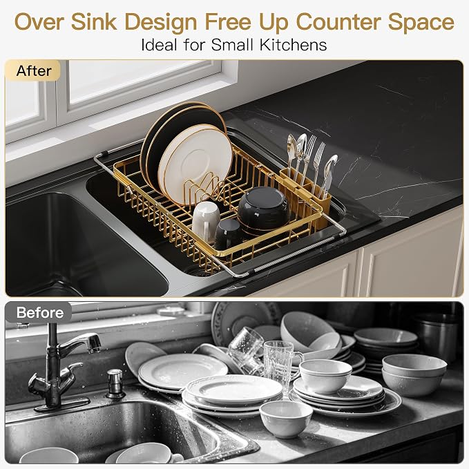 JASIWAY Gold Dish Drying Rack Over the Sink - Image 2