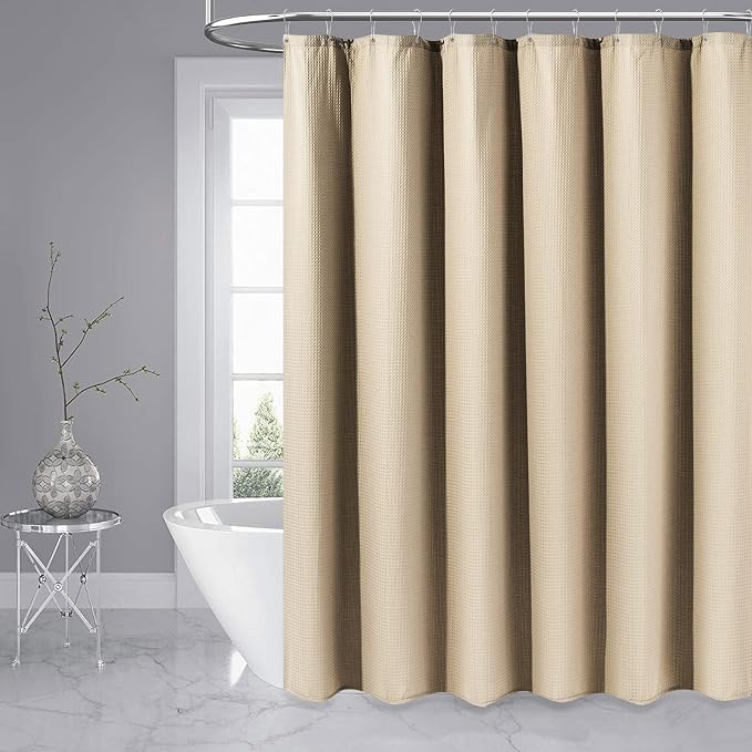 Dynamene Extra Wide Waffle Shower Curtain 256 GSM Fabric 108x72 Beige/Khaki - Image 6