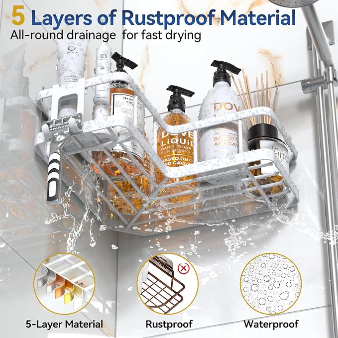 YASONIC Corner Shower Caddy Adhesive, 100% Rustproof Shower Organizer, No Drill - Image 6