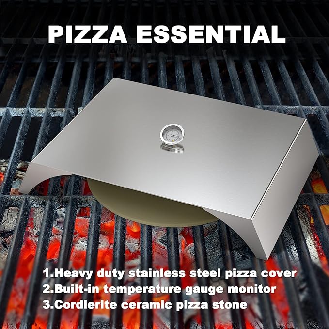 Skyflame Universal Stainless Steel Pizza Oven Kit with Stone for Most Gas Grills and Pellet Grill Conversion Kit, 22x15 Inches