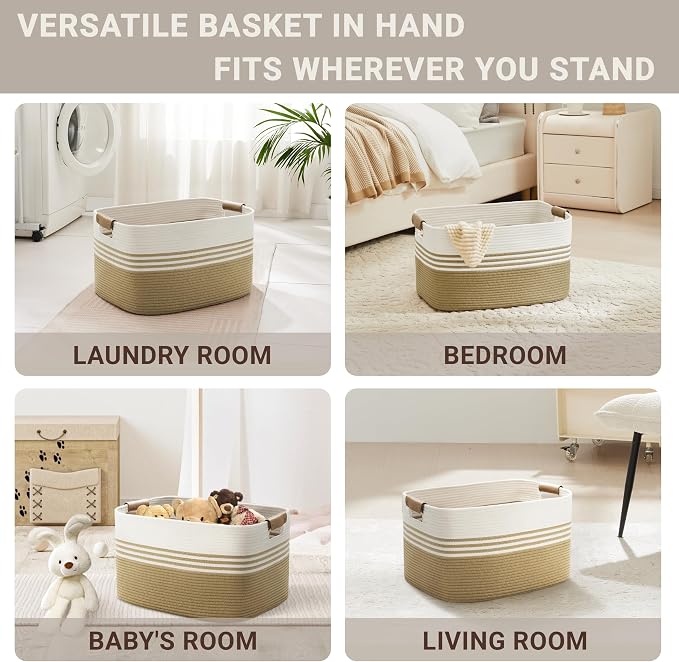 45L Small Woven Laundry Basket Hamper - Image 4