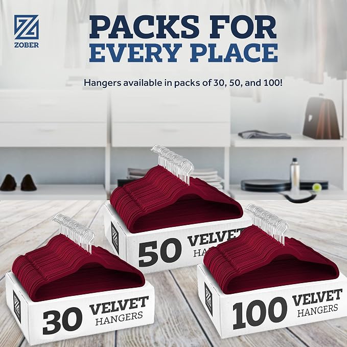 Zober Burgundy Velvet Hangers 50 Pack, Slim Non Slip Clothes Hangers | Slim - Image 7