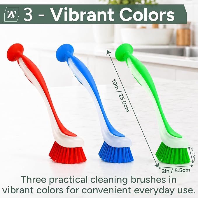Zuvo Dish Brush Set of 3 with Suction Cup – Dish Scrubber & Cleaning Brush | - Image 8