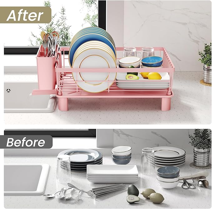 SNTD Dish Drying Rack for Small Kitchen Counter, Rotating Spout & Angled - Image 8