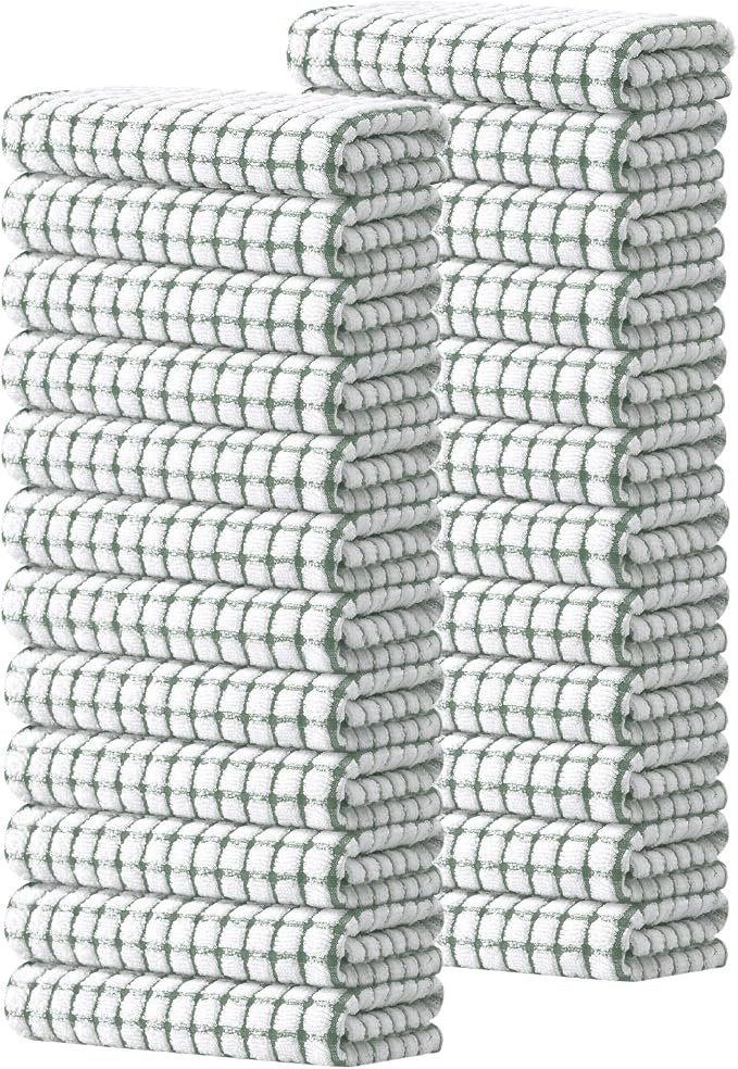 Kitinjoy Cotton 24 Pack Terry Kitchen Towels, Grass Green by Kitinjoy