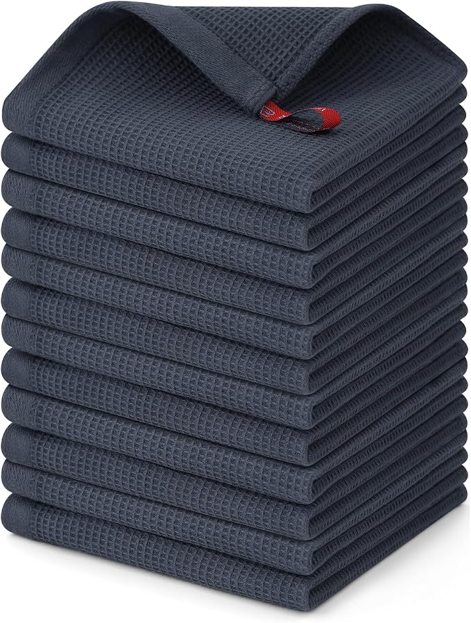 Homaxy 100% Cotton Waffle Weave Dish Cloths, 12 Pack, Dark Grey by Homaxy