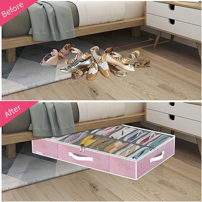 Onlyeasy Large Under Bed Shoe Organizer Container Box, Fit 16 to 32 Pairs of - Image 3