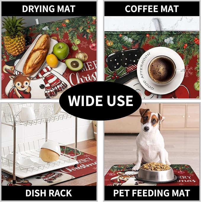 Christmas Dish Drying Mats for Kitchen Counter 18x24 Cute Snowman Red Dish - Image 7