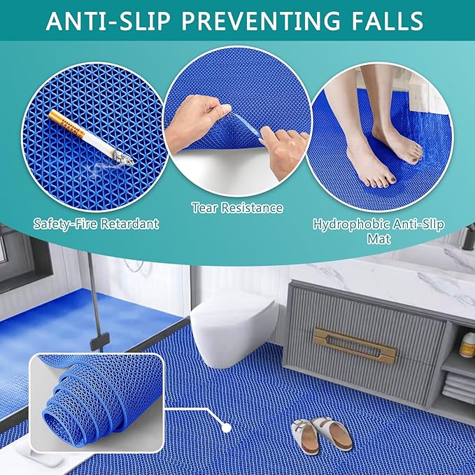 WochiTV Non Slip Drainage Mats PVC Pool Floor Mat 0.23'' Thick Outdoor Indoor Parking Space Mat for Bathroom Garage Basement Backyard Commercial Kitchen 3x10Ft Blue