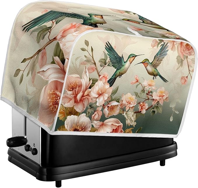 Hummingbird Flower Print 2 Slice Toaster Cover Dustproof Fingerprint Protectors Kitchen Accessories Decor