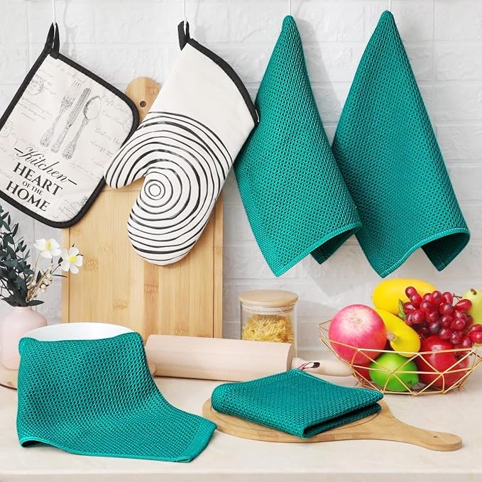 Homaxy 100% Cotton Waffle Weave Kitchen Dish Cloths 24-Pack, Teal | 12 x 12 - Image 6