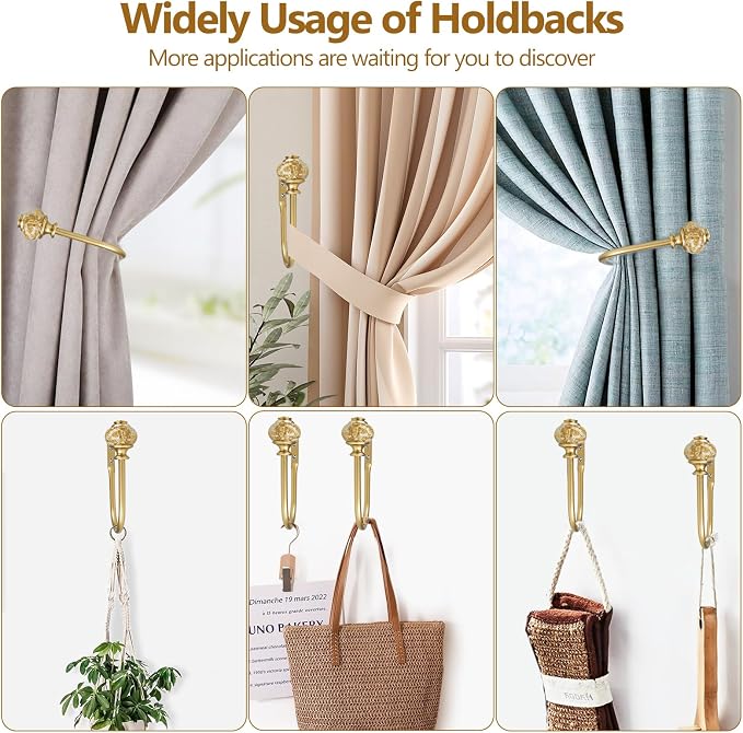 USFOOK Gold Curtain Holdbacks, Decorative Drapery Tiebacks, 2 Pack/1 Pair | - Image 7